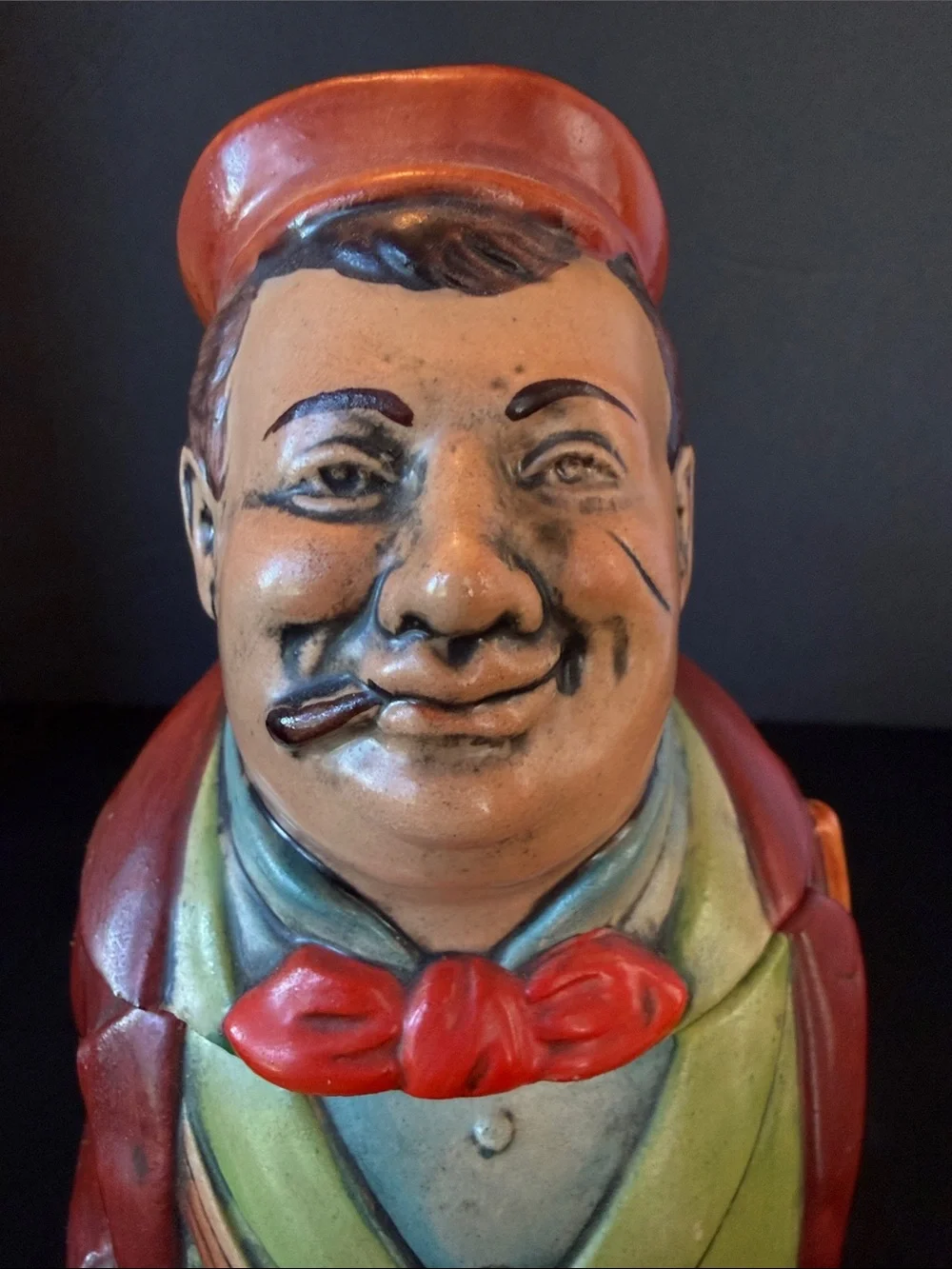 West Germany Figural Character Beer Stein Train Conductor Man Smoking A Cigar.